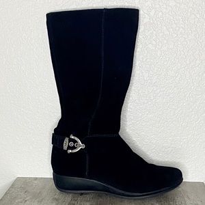Ann Klein Sport Black Suede Mini Wedge Boots